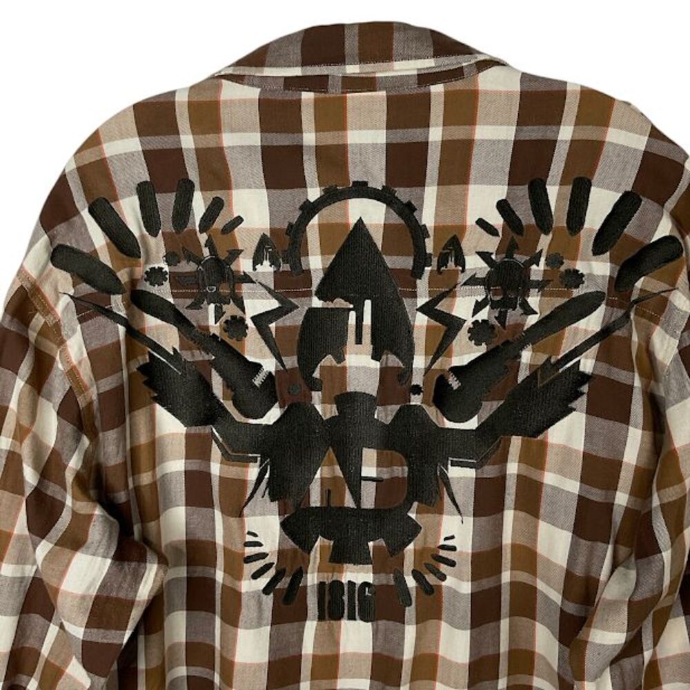 Artful Dodger Streetwear Plaid Mens 2XL Brown Cotton Y2K Embroidered Shirt